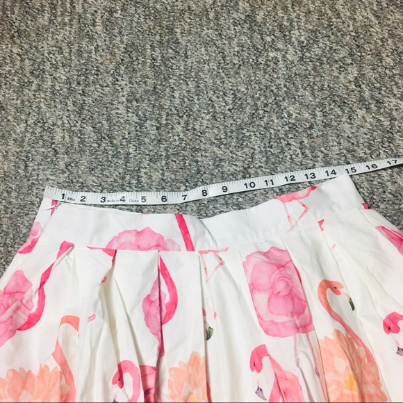 Chicwish White Pink Flamingo Knee Length Print Pleated A-line Midi Skirt Medium - Picture 14 of 16